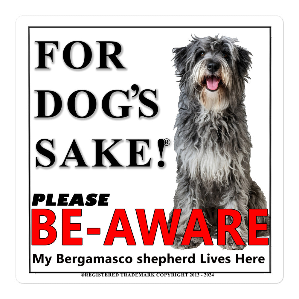 Bergamasco Shepherd Be-Aware Adhesive Sign