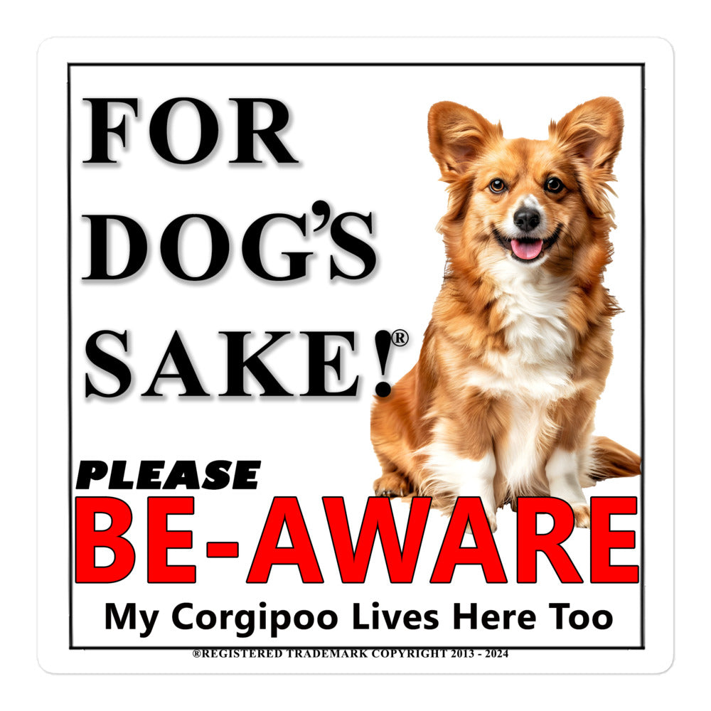 Corgipoo Be-Aware Adhesive Sign
