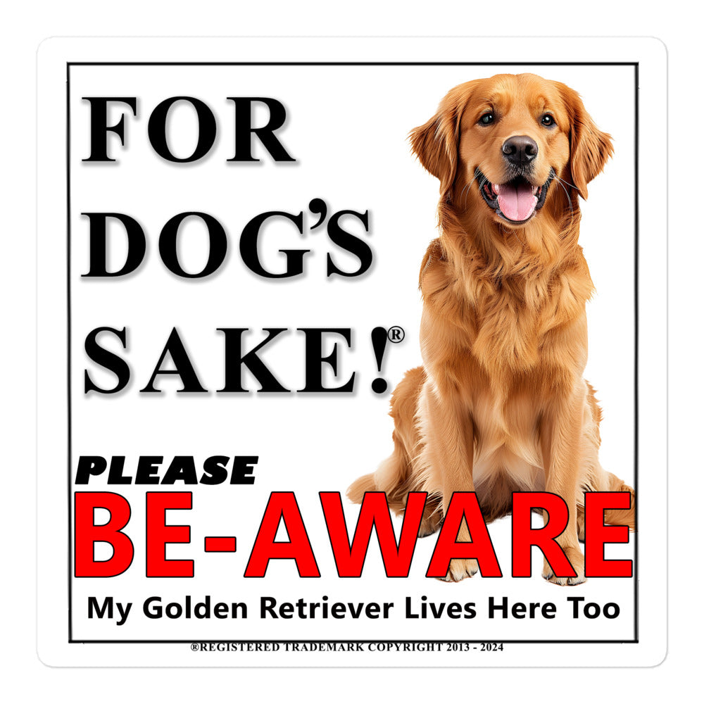 Golden Retriever Be-Aware Adhesive sign