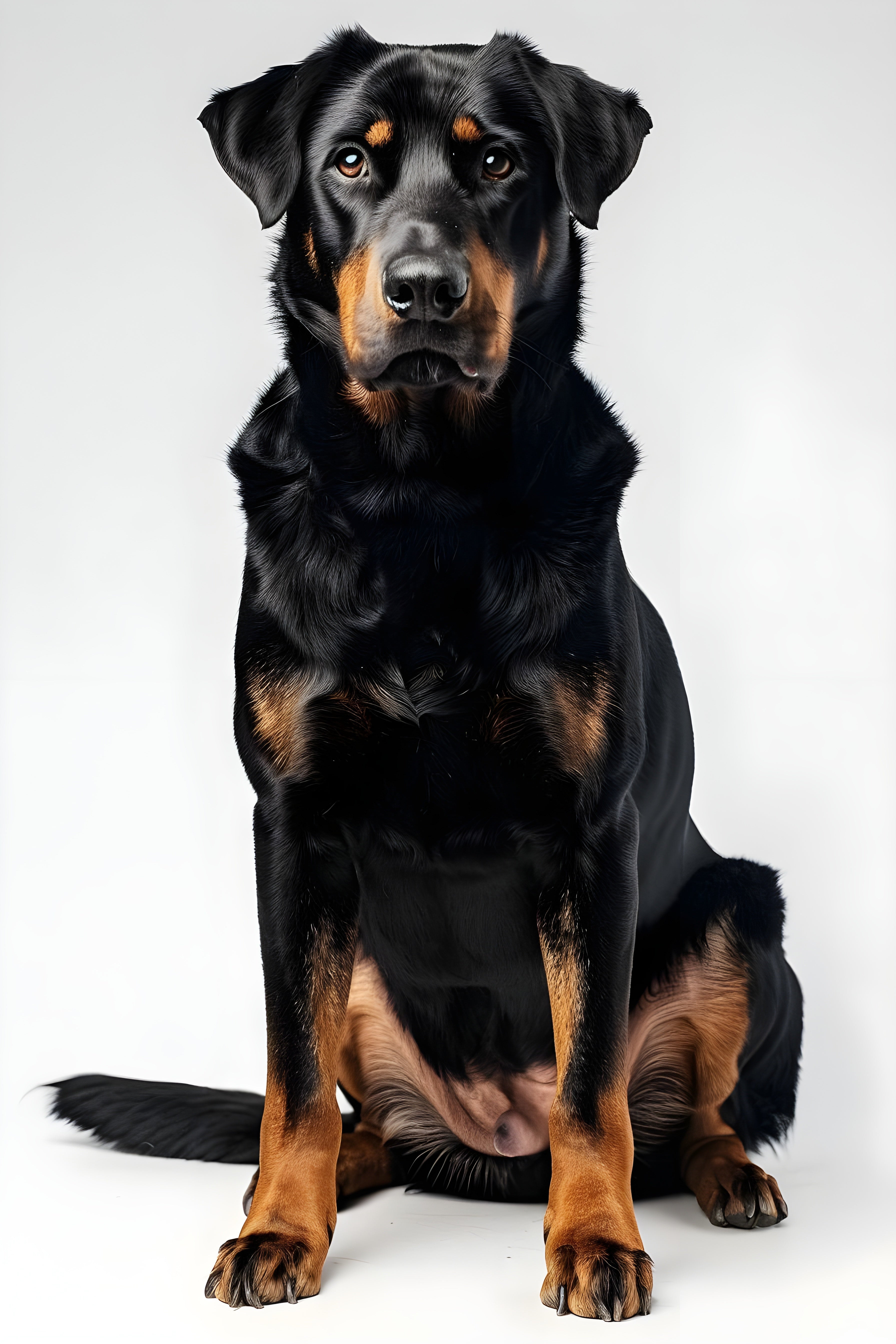Image of a sitting Beauceron dog