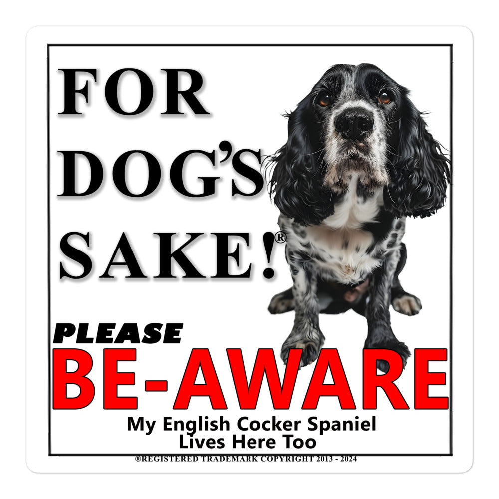 English Cocker Spaniel Be-Aware Adhesive sign