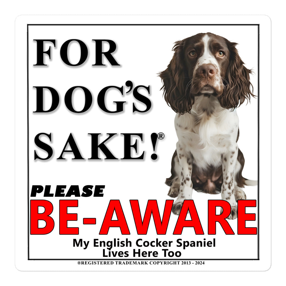 English Cocker Spaniel Be-Aware Adhesive sign