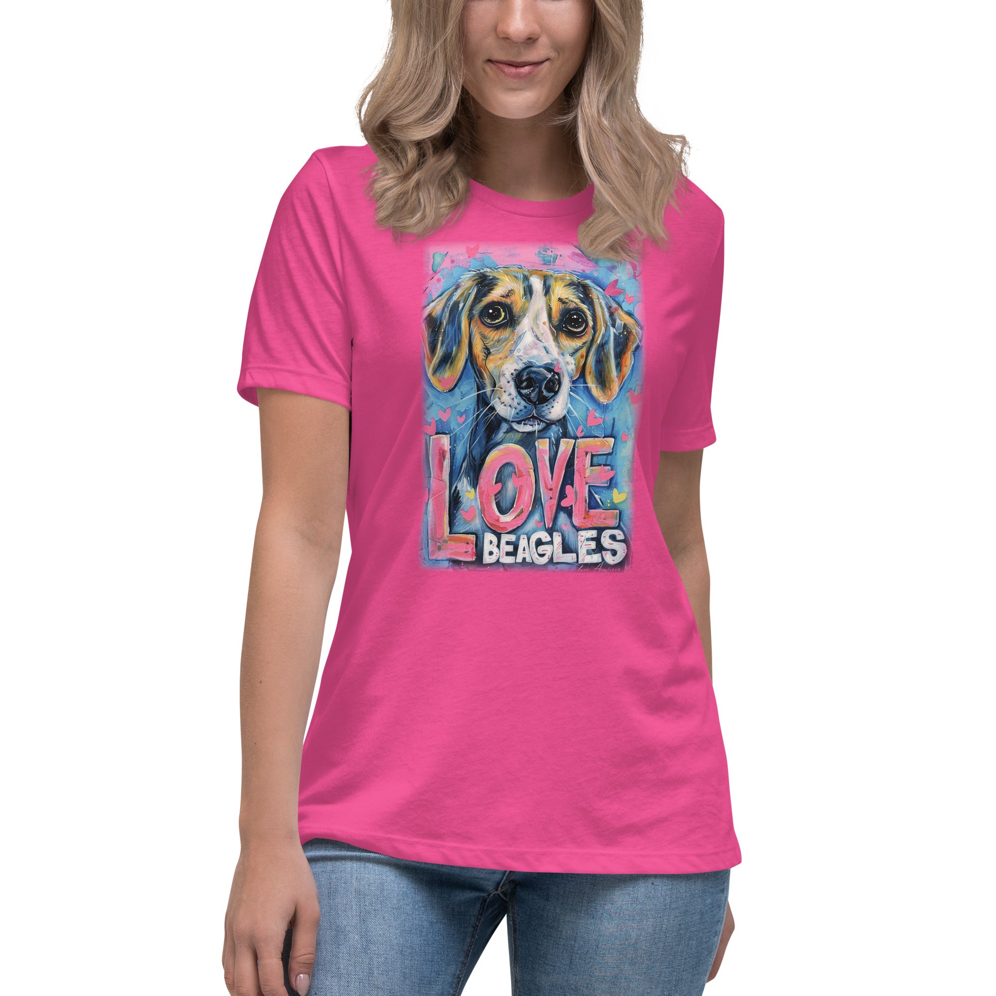 Beagle Pink Zen Love 3F Women's Relaxed T-Shirt