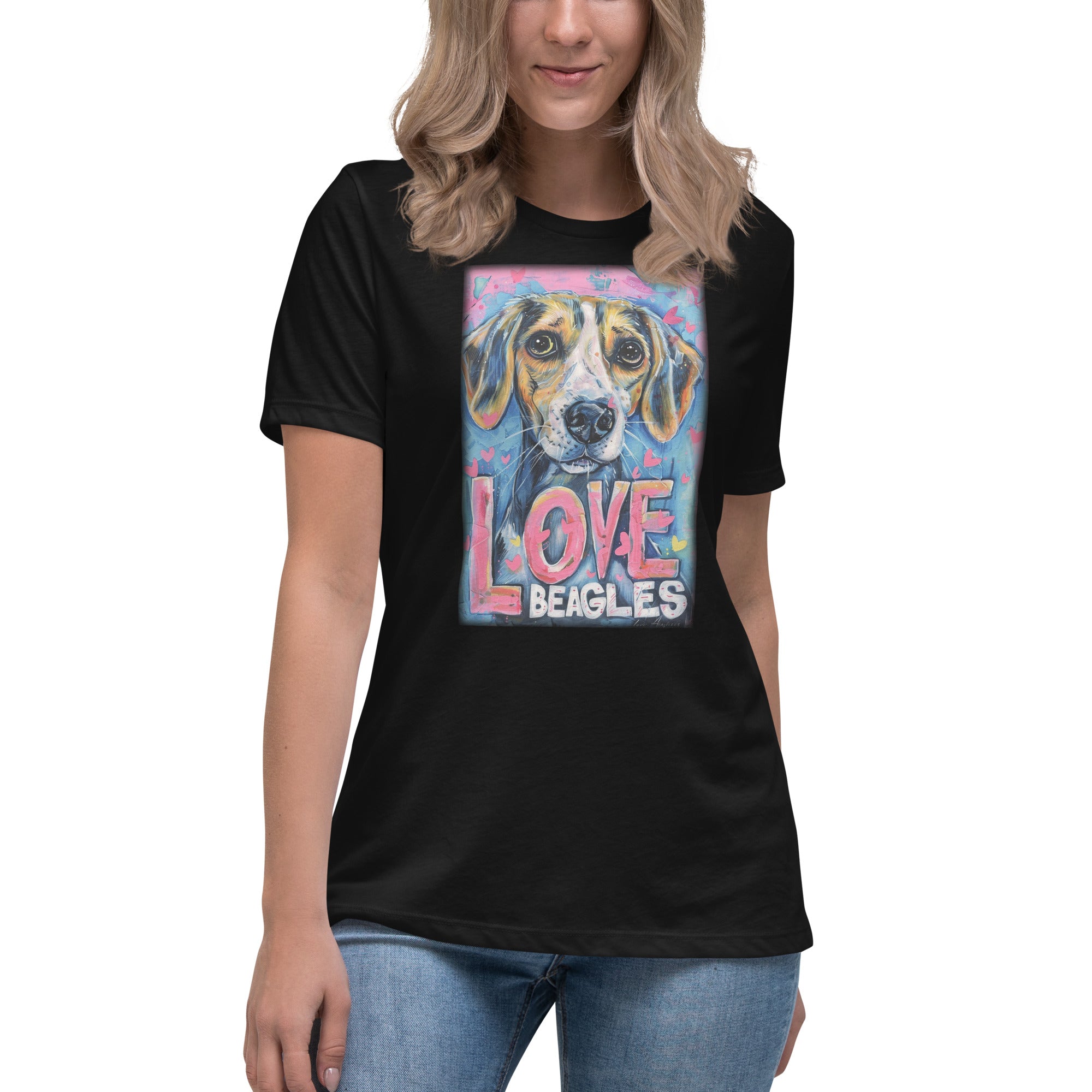 Beagle Pink Zen Love 3F Women's Relaxed T-Shirt