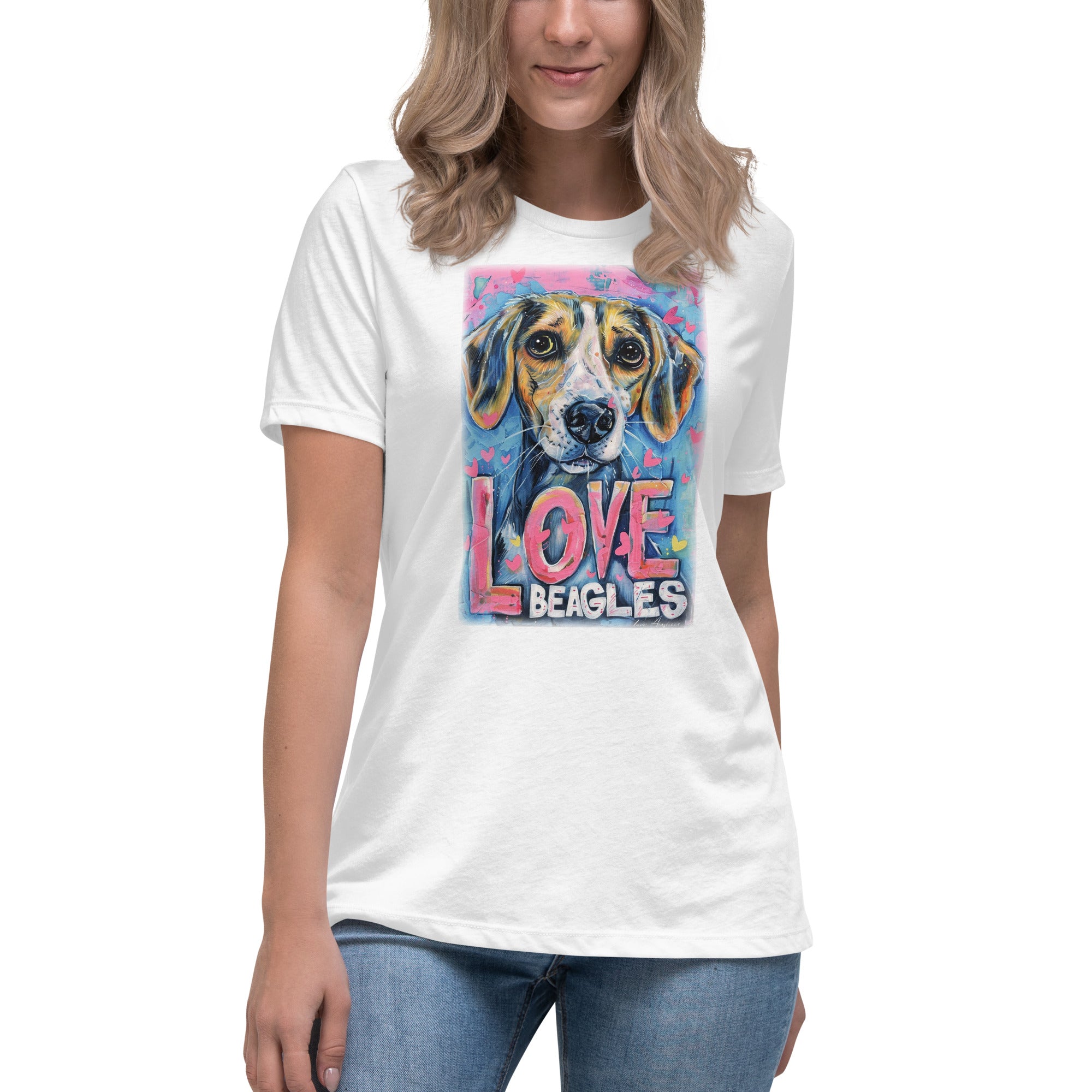 Beagle Pink Zen Love 3F Women's Relaxed T-Shirt